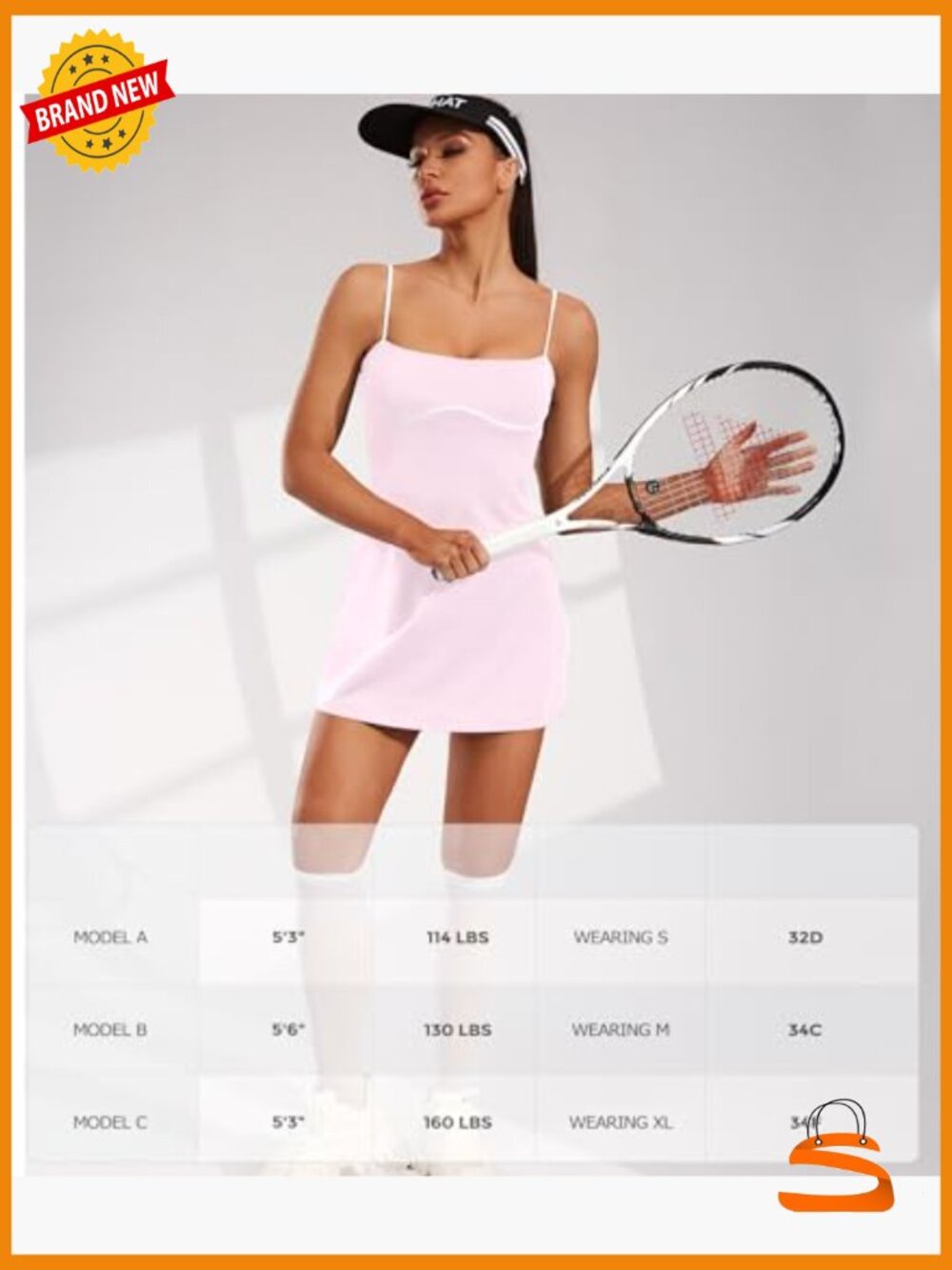 Sleeveless Tennis Dress with Built-in Bra & Shorts Pockets Athletic Golf Dress - Picture 4 of 4